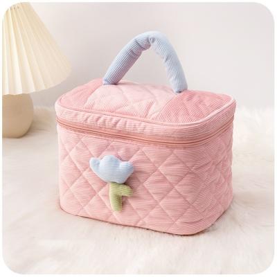 China Fashionable factory wholesales rectangle soft material multi function corduroy cosmetic bag for women for sale