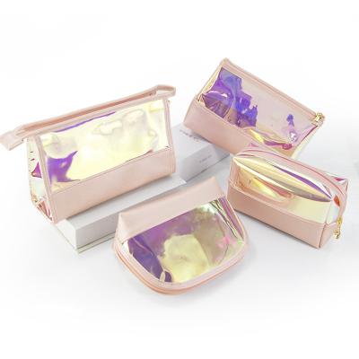 China High Quality Factory Customized Logo PU Leather And TPU Laser Color Clear Makeup Bags Organizer Cosmetic Bags For Women for sale