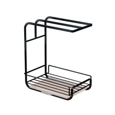 China Kitchen Storage Rack Metal Sponge Organizers Iron Bowl Sustainable Drying Dish With Hanging Tray Drain 3 Dish Towel Racks Cloth Holder for sale