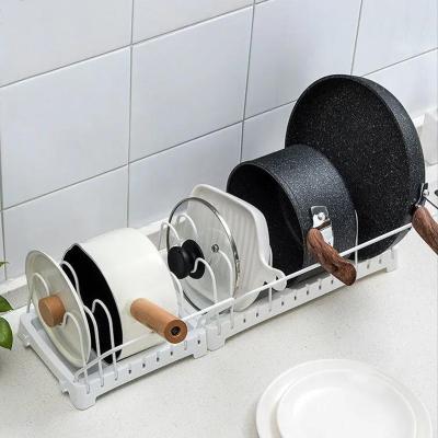 China Traditional Multi-Layer Adjustable Pan and Pot Lid Organizer Rack Kitchen Shelf Pot Desk Rack for sale