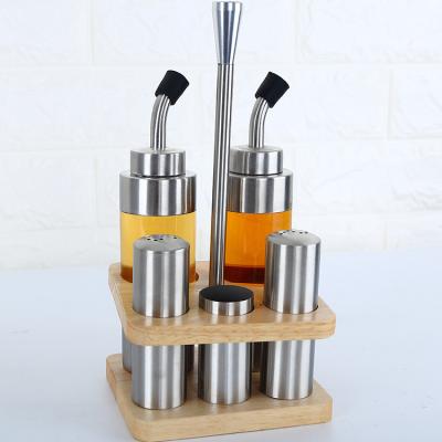 China Sustainable Kitchen Tools Spice Bottle 5pcs Stainless Steel Salt And Pepper Shaker Oil Vinegar Bottle Set for sale