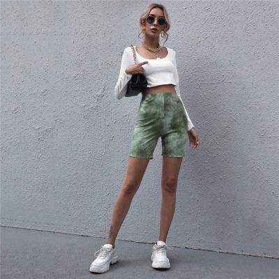 China 2021 QUICK DRY European And American Shorts Green Tie Dye Tight Fit All-match Female Five Point Cycling Pants for sale