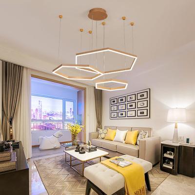 China Modern Brown Modern Pendant Lamp Chandelier Luxury Gold Pendant Lighting Led Hexagon Chandelier for sale