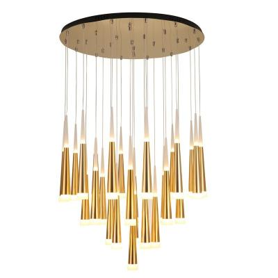 China Modern Sliver Tube Light Gold Stairs Pendant Light Gold Roze Staircase Chandelier for sale