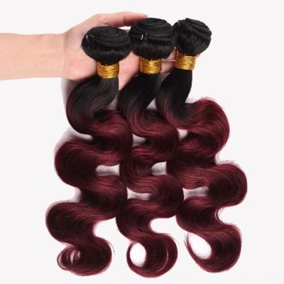 China Body Wave Ombre Body Hair Bundles 1B 99j/Burgundy Two Tone Brazilian Human Hair Weave Bundles Unprocessed Virgin Hair for sale