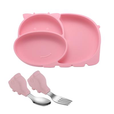 China Wholesale BPA Free Raybin 3 Piece Set Silicone Suction Baby Dinner Bowl Silicone Baby Feeding Set for sale