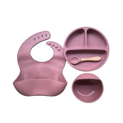 China RAYBIN BPA Free Custom Kids Feeding Tableware Set Silicone Kids Dining Silicone Baby Set Baby Feeding Bib Printed for sale