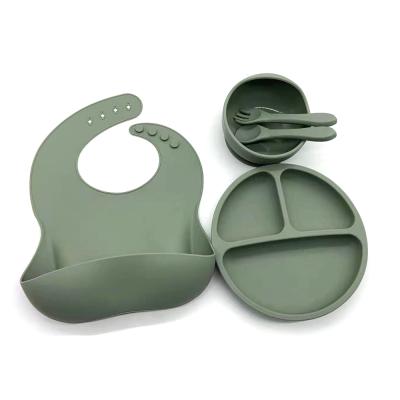 China BPA Free RAYBIN Children Feeding Tableware Set 5 Pieces Set Kids Dining Silicone Baby Bib Baby Feeding Set Tableware for sale