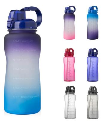 China Half Gallon 64oz 2L Plastic Sports Gym Sustainable Sustainable Logo Motivation Plastic Water Bottle With Time Marker Straw for sale