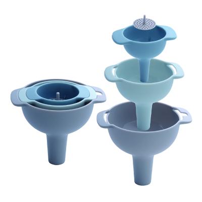 China Sustainable New Products Kitchen Food Grade Instruments Multifunction 4 In 1 Plastic Funnel Set With Handle for sale