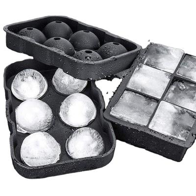 China Viable 2 Cavity Pack 6 Square Silicone Ice Cube Tray Ice Sphere Mold For Whiskey Beer for sale