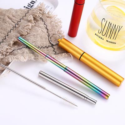 China Wholesale Disposable Custom Reusable Stainless Steel Telescopic Straw With Cleaning Brush for sale