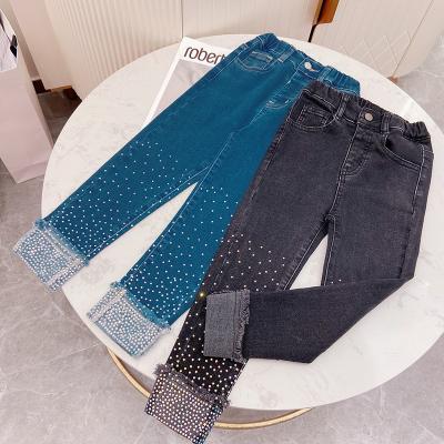 China 2021 New Fashion Children's Viable Girl Autumn Winter Casual Jeans with Black Blue Sequins 4-9 Years for sale