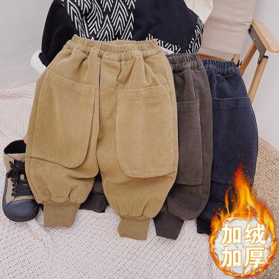 China 2021 Breathable New Winter Baby To Toddler Boy Thicken Gray Brown Khaki Corduroy Casual Pants 1-6 Years Old for sale