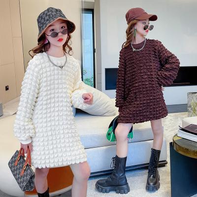 China 2021 New Big Viable Autumn Girl's New Teenage Girl Bubble Dress Fashion White Brown Casual Dress 4-15 Years Old for sale