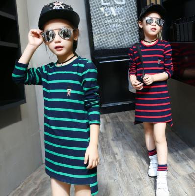 China New Autumn Children Garment Big Girl Long Sleeve Striped Shirt Dress 2020 Breathable For 5-12 Years Old for sale