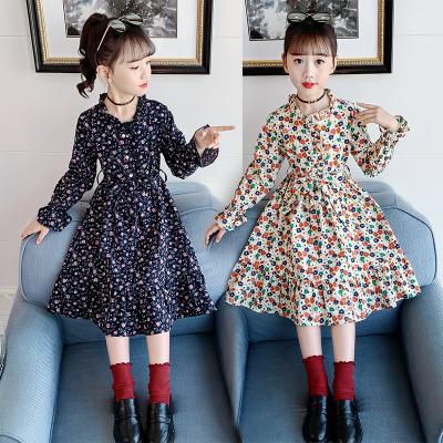 China Spring 2021 New Fashion Breathable Big Girl Long Sleeve Floral Print Dress 4-9T for sale