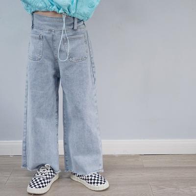 China 2021 New Fashion Kid Casual Jeans Toddler Girl Stylish Toddler Girl Washed Blue Wide Leg Jeans 3-7T for sale