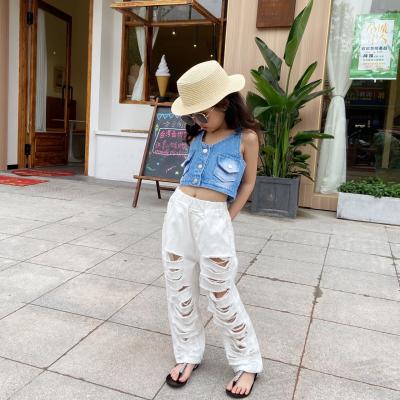 China 2021 New Fashion Child Girl's Viable White Casual Jeans Fashion Ripped Denim Pants 4-8T for sale