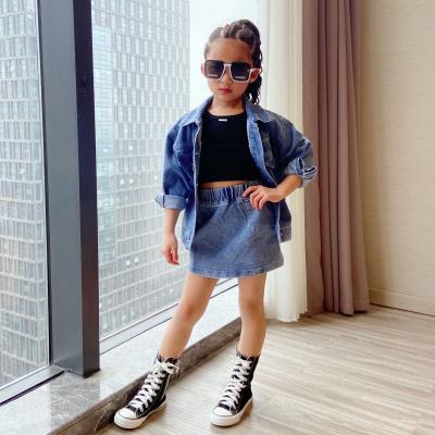 China 2021 Fashion Kid Girl Casual Denim Jacket +Denim Skirt 2 Pcs Stylish Outfit Set 4-8T For Spring for sale