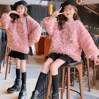 China 2021 New Autumn Fashion Children Girl Long Sleeve Viable Pink Flowers Thicken Sweater 2-15 Years Old for sale