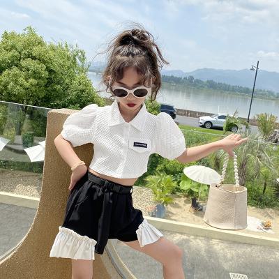 China 2021 summer fashion child girl shirt fashion breathable white turn down collar crop shirt 5-15 years old for sale