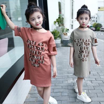 China 2020 QUICK DRY New Toddler Summer Girl Letter Dress Shirt For 4-9T Pink Green for sale