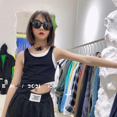 China 2021 Summer New Viable Cute Patchwork 2pcs Tank Top Shirt Sleeveless Black 4-9T White for sale