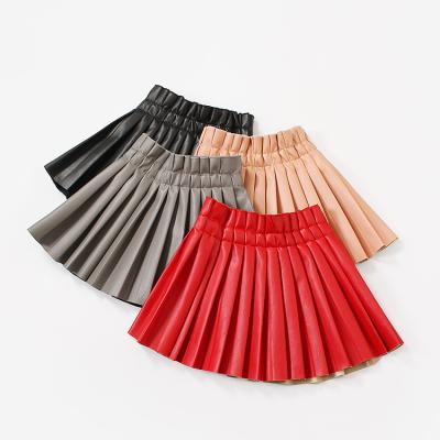 China 2020 New Fashion Kids Viable Girl PU Solid Leather Pleated Skirt For 4-8T 5pcs/lot Red-Pink Black Blue for sale