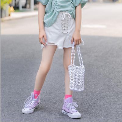 China 2020 Summer QUICK DRY Big Girl White Lace Up Denim Shorts Teenage Girl Cute Black Jean Shorts Casual For 4-9T for sale