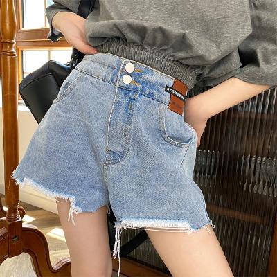 China Kids 2021 Summer Toddler Girl Fashion QUICK DRY Buckle Cute Ruler Girl Washed Denim Blue Bottoms For 4-9T for sale