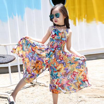 China 2021 New Summer Teen Girl Overalls QUICK DRY Butterfly Printed Sleeveless Cute One-Piece Overalls 5-15 Years Old for sale