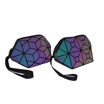 China Custom reflective luminous cosmetic noctilucent color change vinyl bag geometric chameleon fashion chameleon bag waterproof for sale