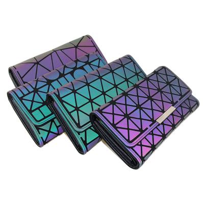 China OEM Luminous Glowing Holographic Women Long Purse Card Holder Purse Girls Waterproof Clutch Wallet for sale