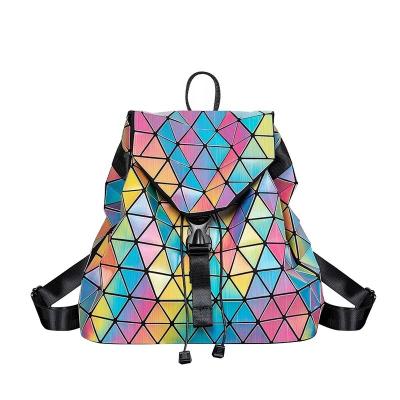 China Bula Waterproof Summer Fashion 3D Rainbow Color Changing Gradient Luxury Triangle Reflective Geometric Backpack for sale