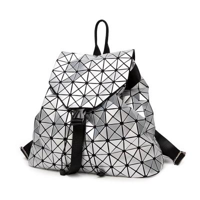 China Waterproof Women Backpack Diamond Geometric Plaid Geo Bagpack For Teenage Girls Drawstring Bag Pu Leather Backpack for sale