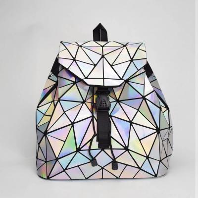 China Waterproof high quality geometric light hologram bagpack bag fashion chameleon reflective backpack for men and for women for sale