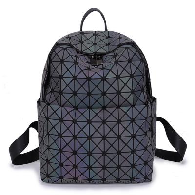 China Waterproof fashion women and men pu leather reflective geometric luminous chameleonbackpack school bag for sale