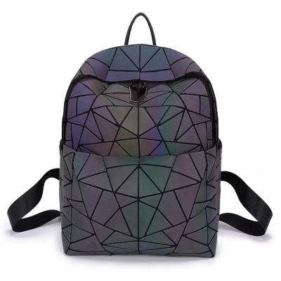 China Boys and girls waterproof lightweight holographic geometric backpack bagpack reflective glowing backpack for sale