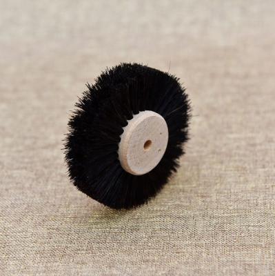 China Natural Black Wooden Pony Hair Wheel Four Rows Pony Hair Wheel Buffing Brush for sale