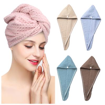 China Sustainably Absorbent Quick Dry Organic Fabric Plaid Knitted Hair Dryer Cap Bath Shower Women Dry Hair Hat for sale