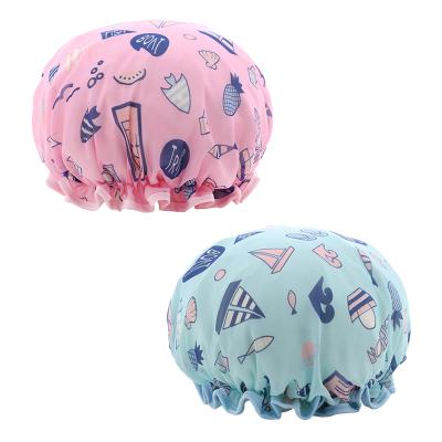 China New Sustainable Bathing Waterproof Shower Cap Double Layer EVA Satin Hair Cap for sale