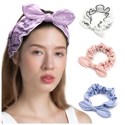 China New Design Bowknot Makeup Spa Headband For Women Custom Embroidered Logo Shower Bow Headbands for sale