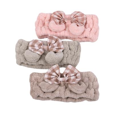 China Newest Fashion Cleansing Face Coral Fleece Headbands Bows Convenient Fast Drying Spa Hair Bands for sale