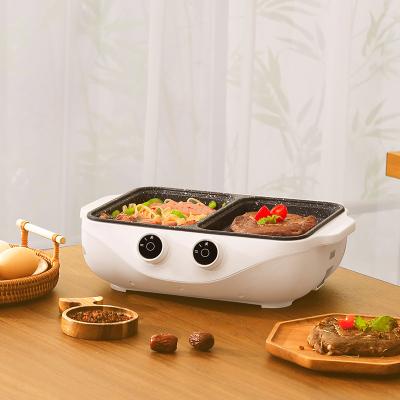 China Factory Non-Stick Hot Pot Mini Barbecue Grill Indoor Hot Pot Multifunctional Electric Hot Pot with Non-stick Electric Grill for sale