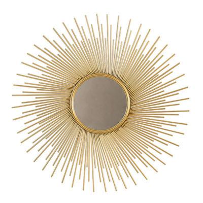 China Sun Shape Gold Minimalist Iron Mirror Lobby Hanging Wall Art Decoration for sale