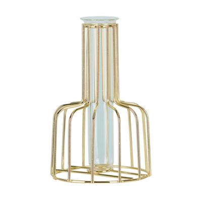 China Luxury Minimalist Home Decor Restaurant Table Light Gold Wire Glass Tube Vase for sale