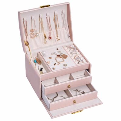 China Modern simple large capacity PU leather jewelry storage box with 3 drawer layers for sale