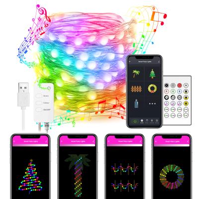 China Residential Tuya Holiday Fairy Lights Copper Wiring Decoration Light Wifi RGB String Dot Smart Colorful Light Control String for sale