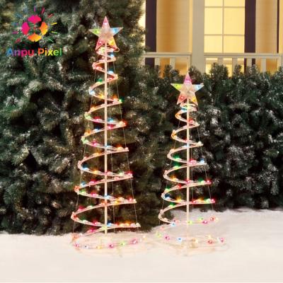 China Holiday Decoration ANPU Pixel Tinsel Christmas Tree Spiral Lighted Multiple Color Modes IP65 LED Fairy Lights Waterproof Outdoor Decor for sale